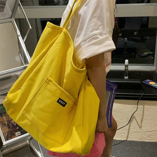 Canvas Bag High Quality Reusable Shopping Shoulder Bag Women Simple Casual Daily Use Handbag Totes Female Portable Folding Purse