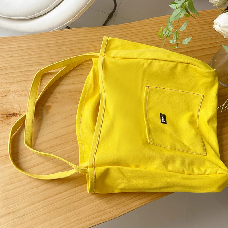 Canvas Bag High Quality Reusable Shopping Shoulder Bag Women Simple Casual Daily Use Handbag Totes Female Portable Folding Purse