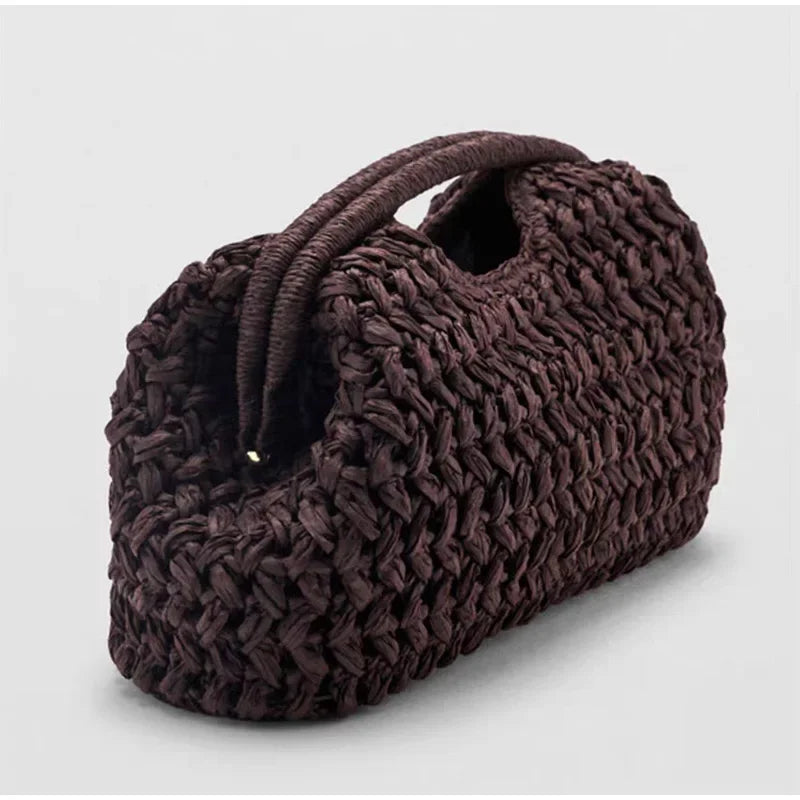Natural Fiber Snap Clutch Bag,Spanish Seaside Women's Straw Woven Handbag,Summer Beach Travel Vacation Evening Elegant Purse